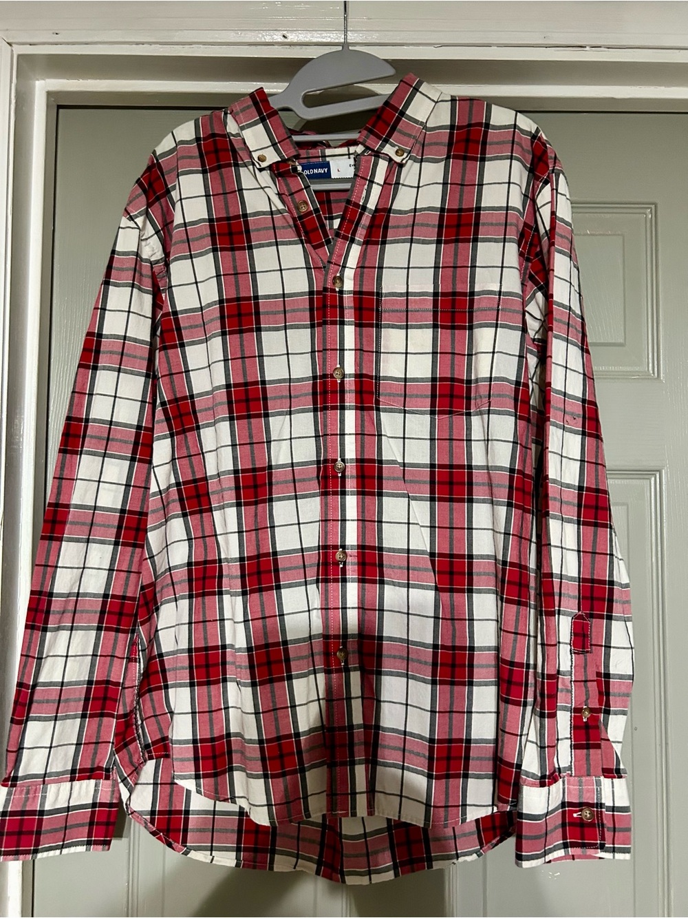 Old Navy Red and White Plaid Button-Down Shirt